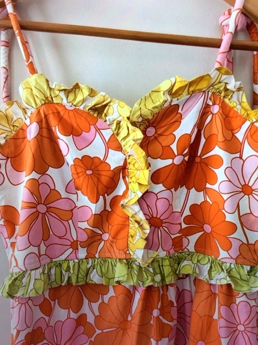 Floral Tie-Strap Sundress in Pink & Orange - Picture 3 of 13